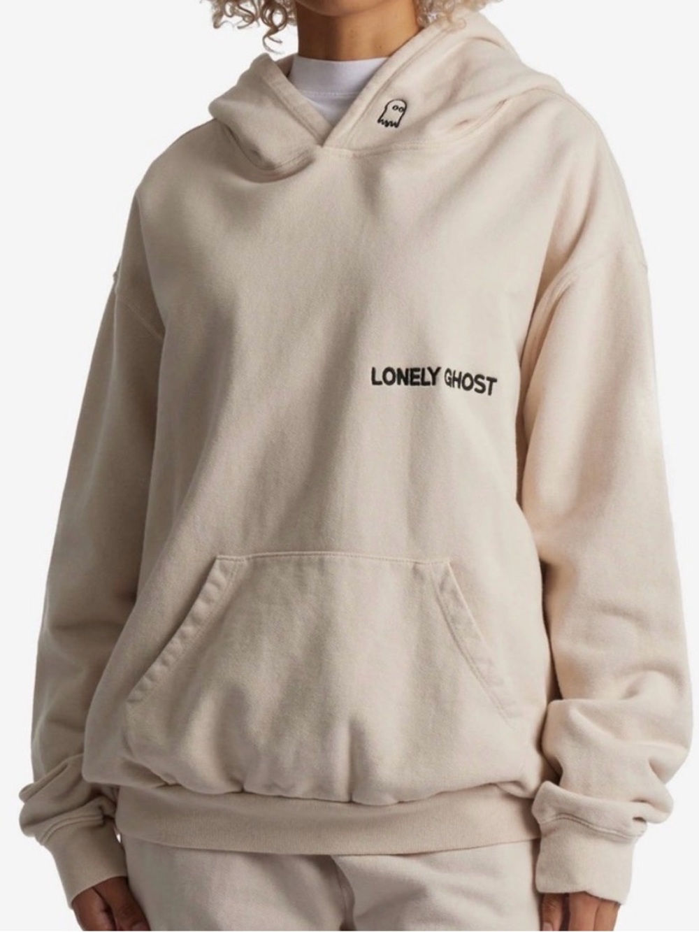 Lonely Ghost Unisex Cream Heavyweight Hoodie Sweater Spooky Halloween Streetwear